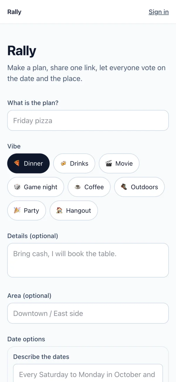 The one-page form for a new plan